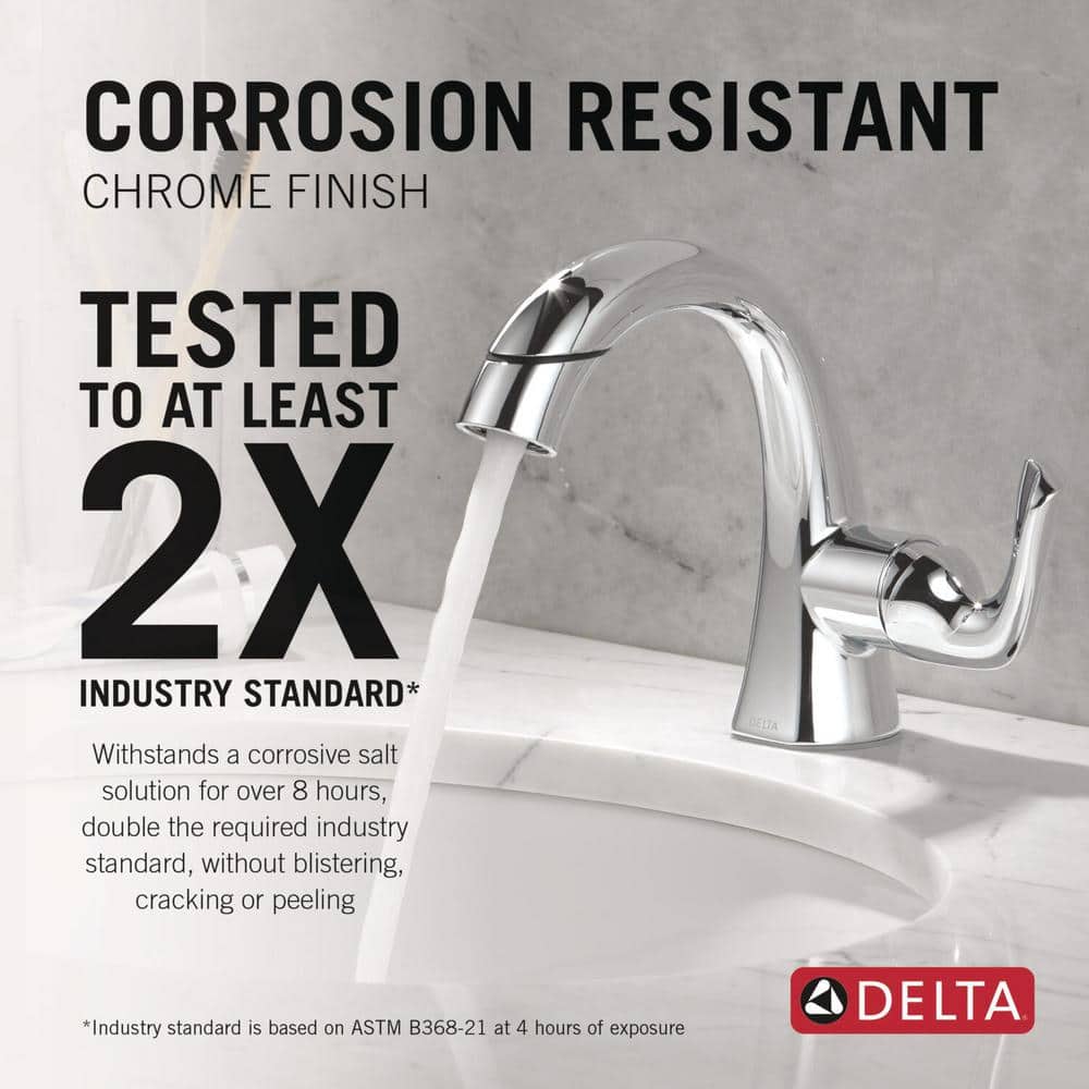 Chrome Single Handle Pull-Down Bathroom Faucet with Brass Handle