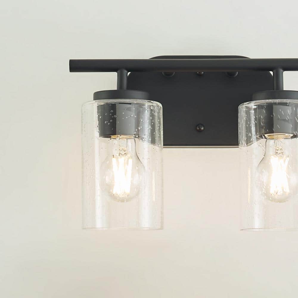 Oslo Midnight Black 2-Light Vanity with Clear Seeded Glass