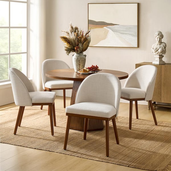 Hibbs Beige Modern Dining Chair with Solid Wood Legs Set of 4