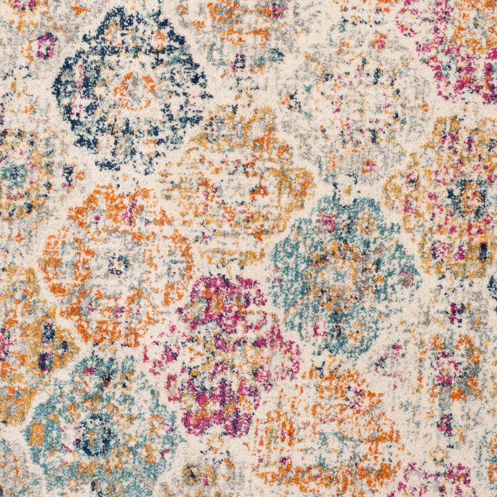 Blue and Multi-Color Round Cotton Synthetic Area Rug