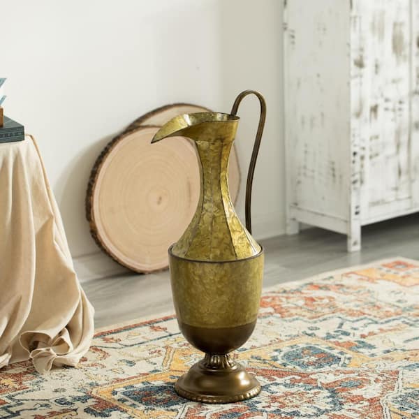 Large Decorative Antique Style 1 Handle Metal Jug Floor Vase for Entryway,  Living Room or Dining Room