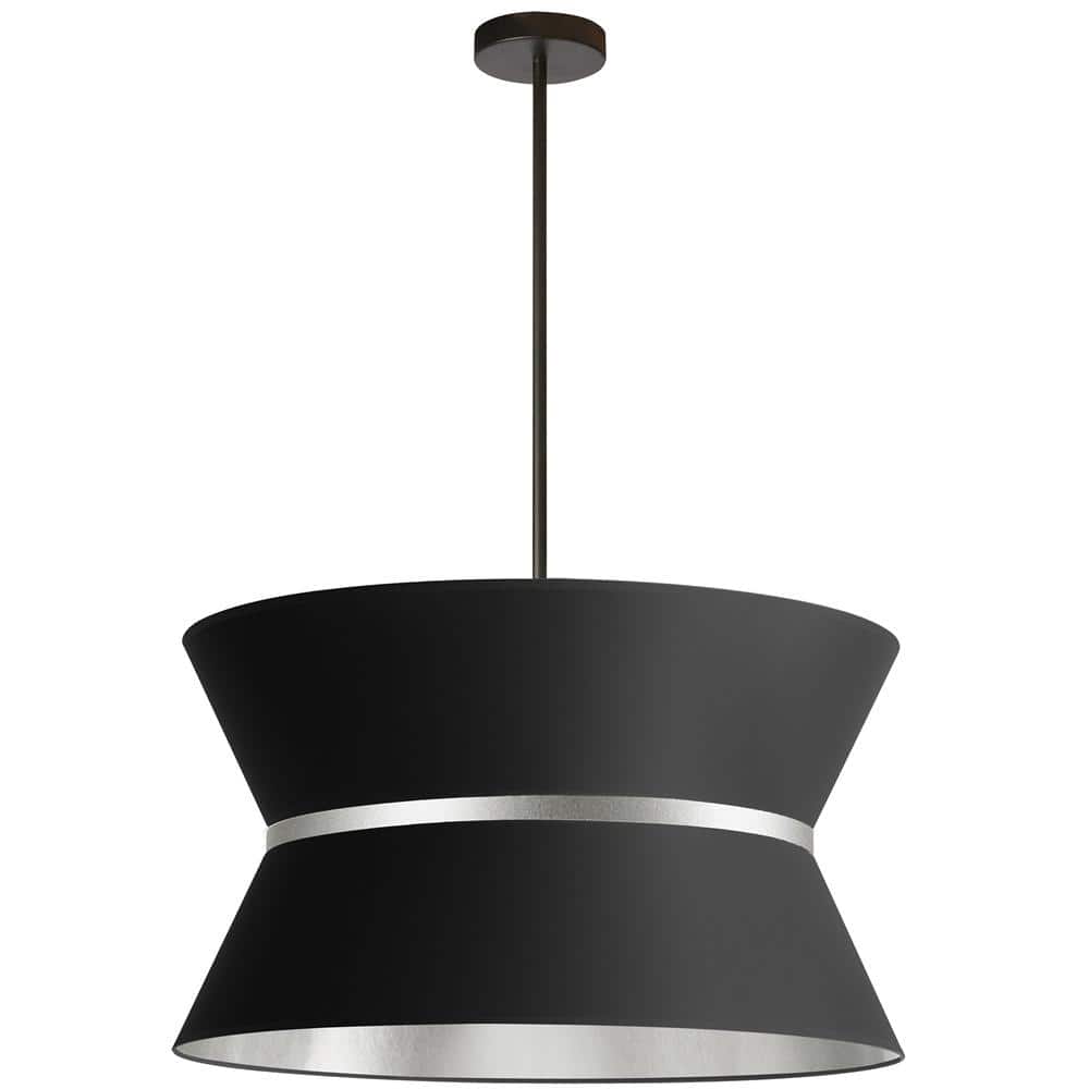 Caterine 4-Light Silver Shaded Pendant Light with Black Fabric Shade