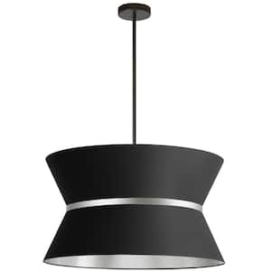 Caterine 4-Light Silver Shaded Pendant Light with Black Fabric Shade