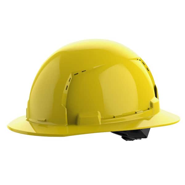 BOLT Yellow Type 1 Class C Full Brim Vented Hard Hat with 4 Point Ratcheting Suspension