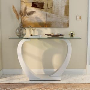 Tafthall 48 in. White Rectangle Glass Console Table