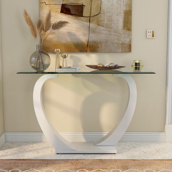 Furniture of America Tafthall 48 in. White Rectangle Glass Console Table