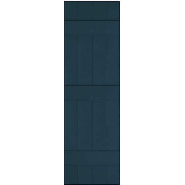 Ekena Millwork 14 in. x 63 in. Lifetime Vinyl Custom Four Board Joined Board and Batten Shutters Pair Midnight Blue