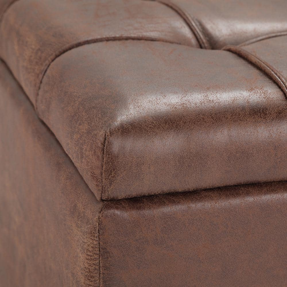 Harrison Distressed Umber Brown Faux Leather Tufted Cocktail Ottoman