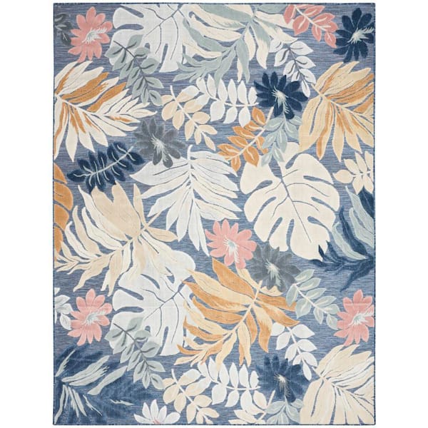 Suncoast Denim Multicolor 8 ft. x 10 ft. Floral Contemporary Area Rug