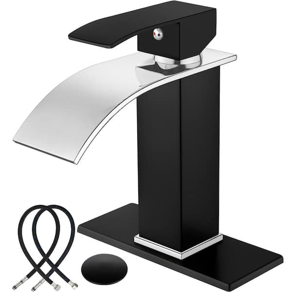 Unbranded Single Handle Single Hole Bathroom Faucet with Deckplate Included and Pop Up Drain in Matte Black and Polish Chrome