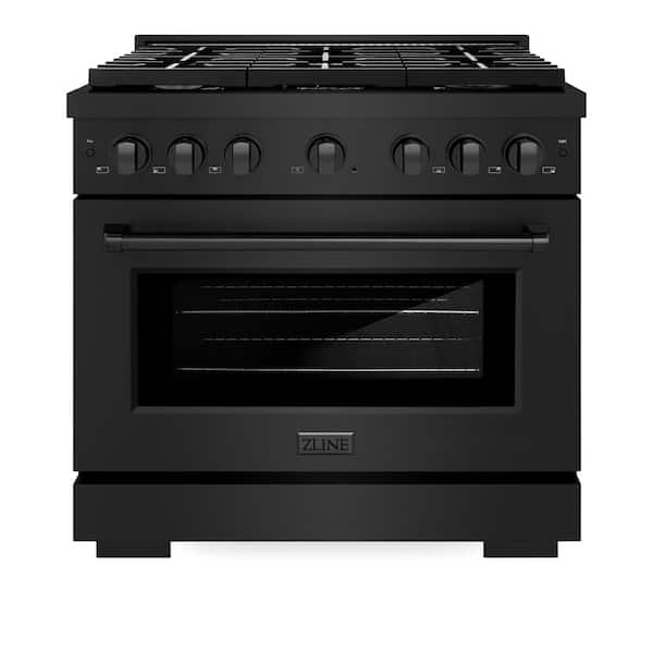 Paramount 36 in. 6-Burner Dual Fuel Range with Convection Oven and Brass Burners in Black Stainless Steel