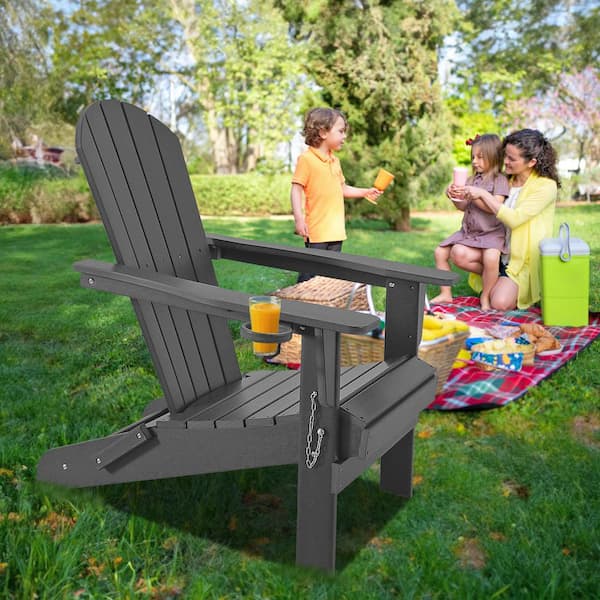 JUSKYS Dark Gray Color Composite Classic Adirondack Chair Outdoor All-Weather Traditional Curveback with Ergonomic Design