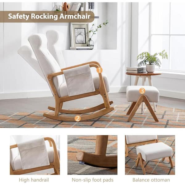 CSC DECOR INC Mid-Century Modern Beige Upholstered Fabric Rocking