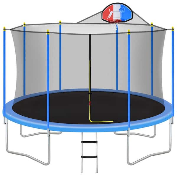 optie Scully uitvegen Blue 12 ft. Trampoline with Safety Enclosure Net, Basketball Hoop and  Ladder. WYB32-13 - The Home Depot
