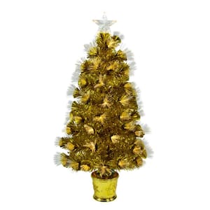 3 ft. Pre-Lit Gold Fiber Optic Artificial Christmas Tree White Lights
