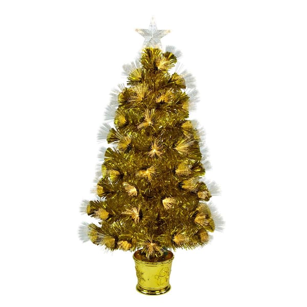 Northlight 3 ft. Pre-Lit Gold Fiber Optic Artificial Christmas Tree White Lights