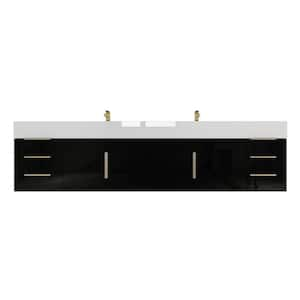 Bethany 84 in. W x 20 in. D x 22 in. H Double Sink Floating Bath Vanity in Gloss Black with White Acrylic Top