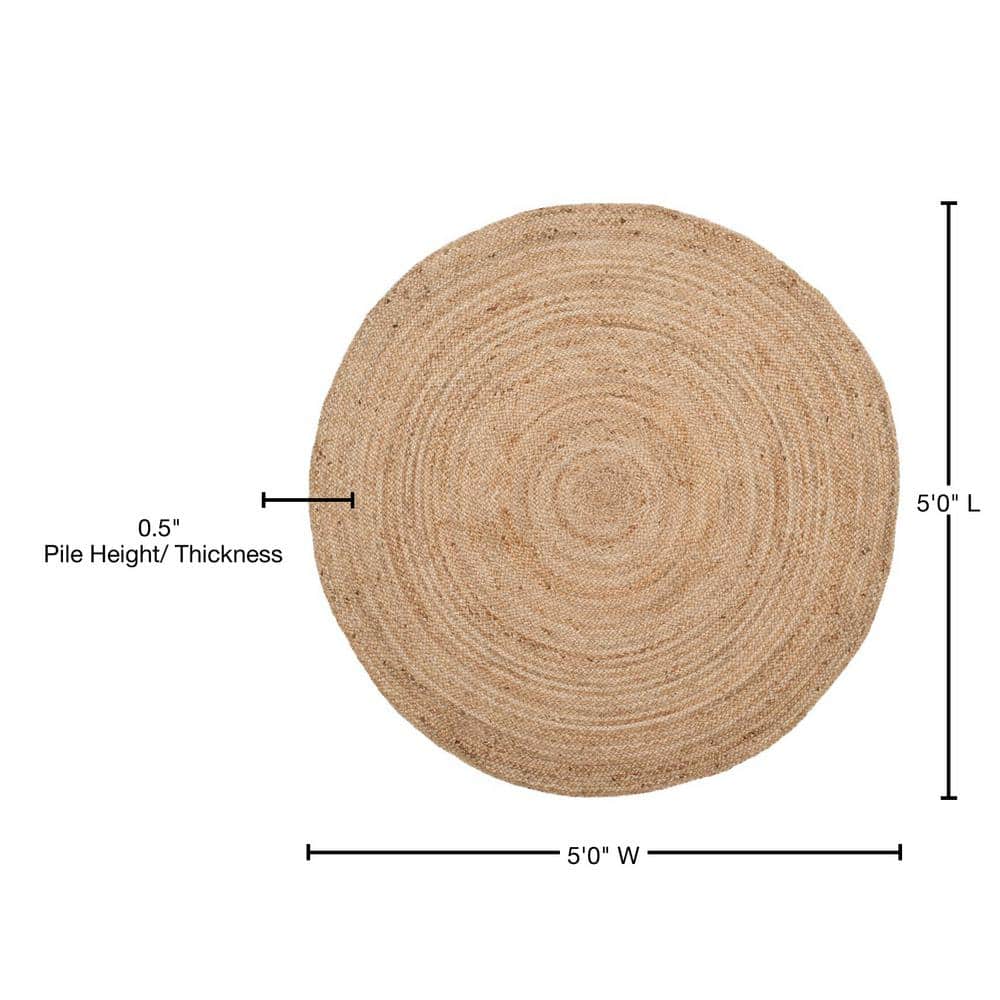 Natural Jute 5' Round Flat Woven Area Rug