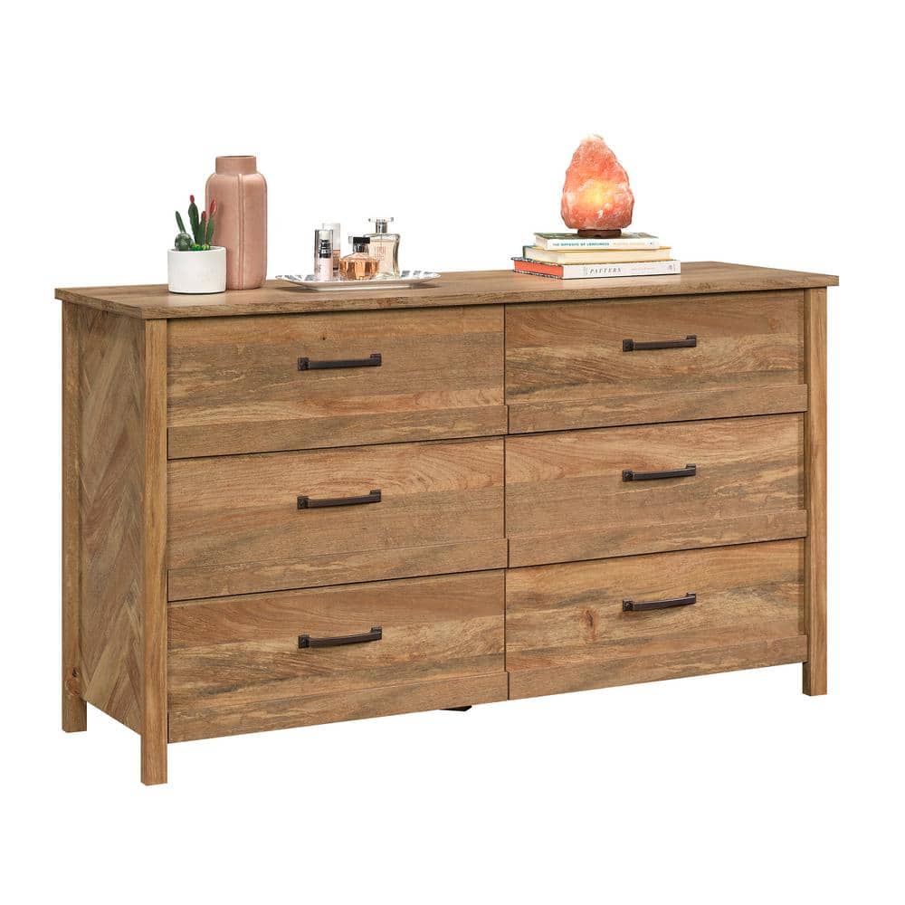 Sindoori Mango Double 6-Drawer Dresser with Herringbone Pattern
