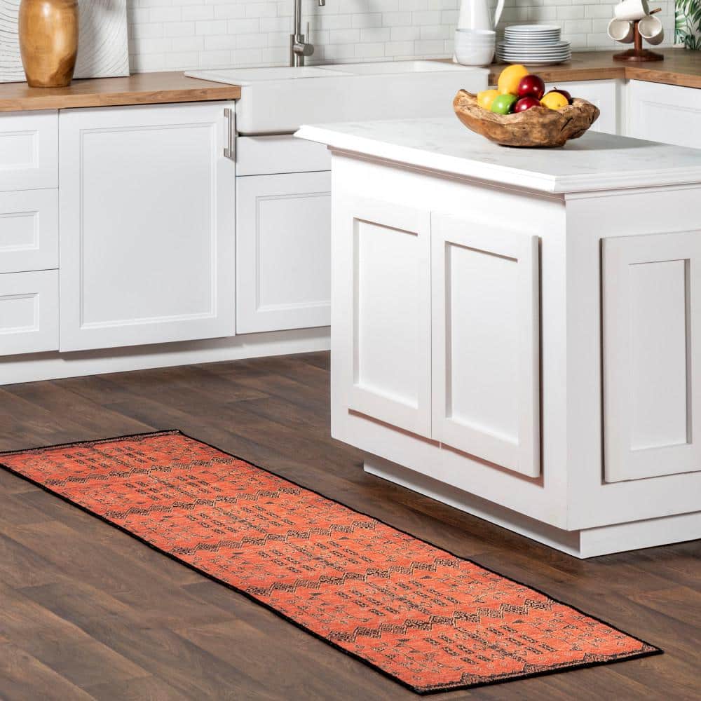 Quincy Red Geometric Cotton-Blend Washable Area Rug