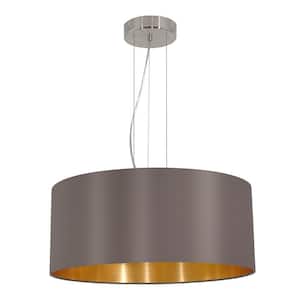 Maserlo 20.87 in. W x 8.75 in. H 3-Light Cappucino and Satin Nickel Pendant Light with Drum Metal Shade