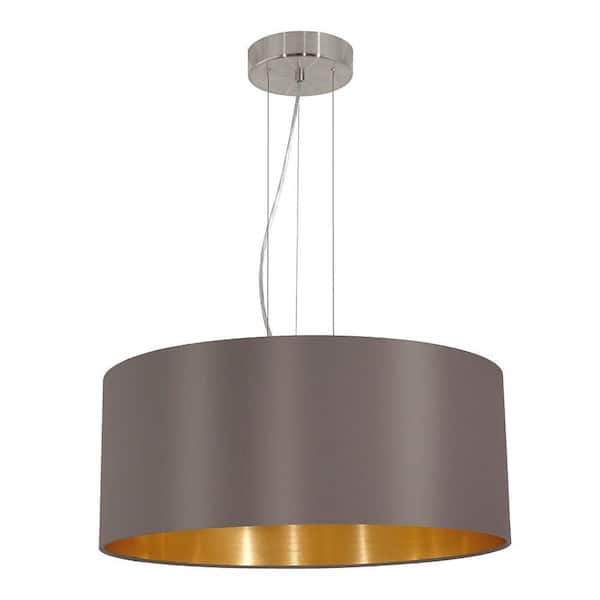Eglo Maserlo 20.87 in. W x 8.75 in. H 3-Light Cappucino and Satin Nickel Pendant Light with Drum Metal Shade