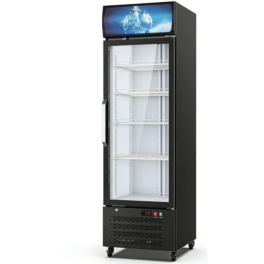 12.5 cu. ft. Commercial Beverage Display Refrigerator Glass Door Upright with Front LED Light in Black