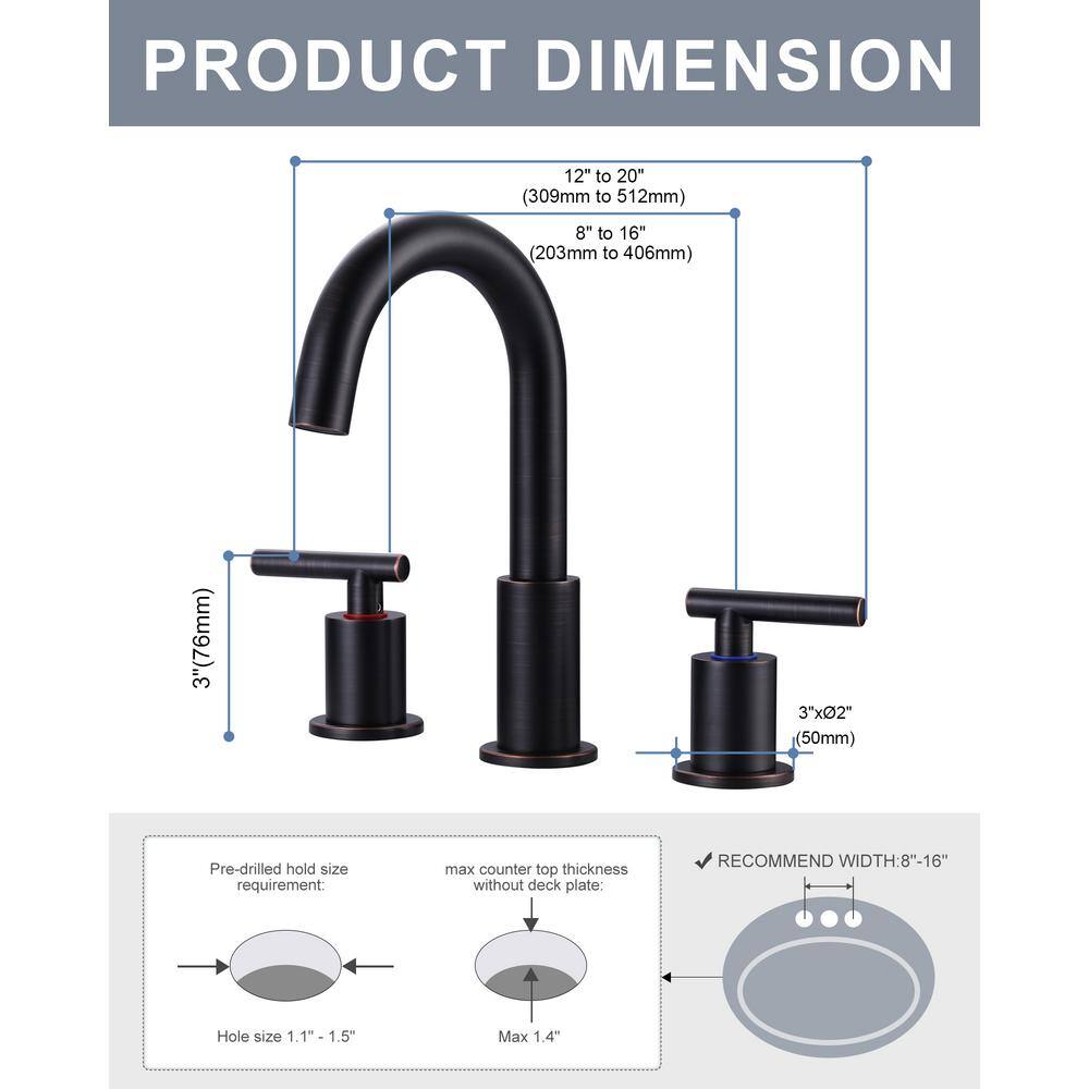 Oil Rubbed Bronze 8-Inch Widespread Bathroom Faucet with Pop-Up Drain