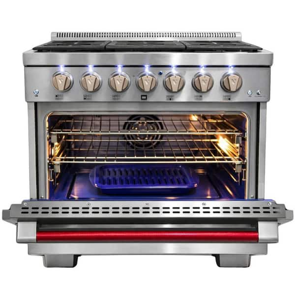 Randolph Pro 36 in. 6-German Brass Burners Freestanding Natural Gas Stainless Steel Range, LED Knobs