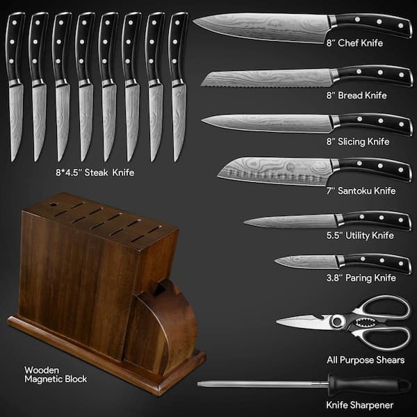 Wudkey 17-Piece German High Carbon Stainless Steel Kitchen Knife