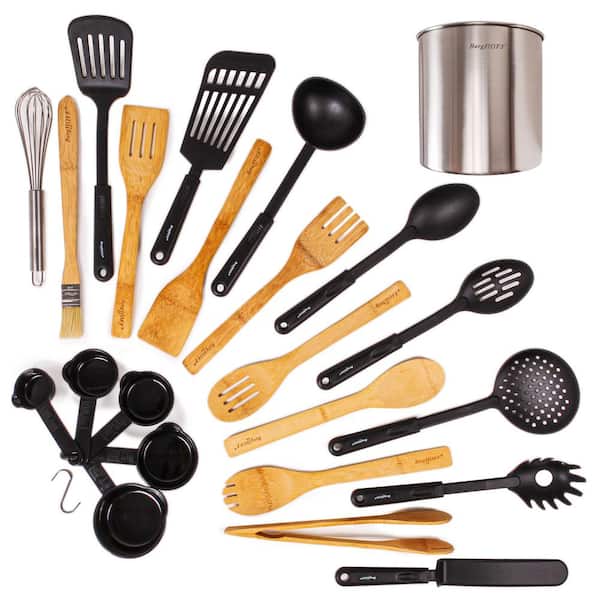Set of Nylon Cooking Utensils - Slotted Spoon/Solid Spoon/Slotted Spatula/Solid  Spatula/Ladle/Pasta Fork - 11.75 to 12.5 - DIY Tool Supply