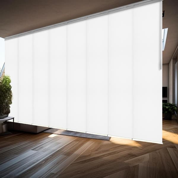 EMOH Alabaster 130 in. - 175 in. W x 116 in. L Adjustable 8-Panel White Double Rail Panel Track with 23.5 in. Slates