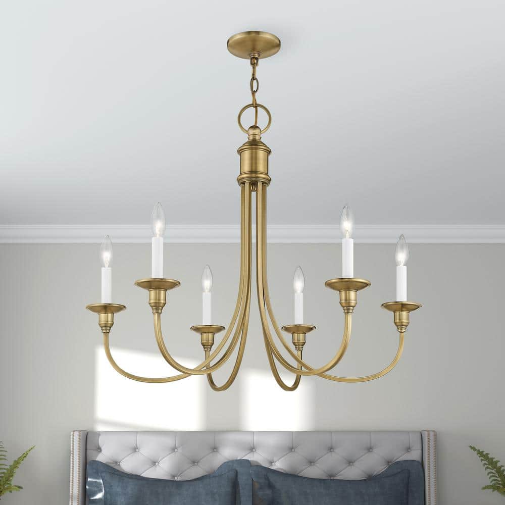Antique Brass 6-Light Candle Chandelier