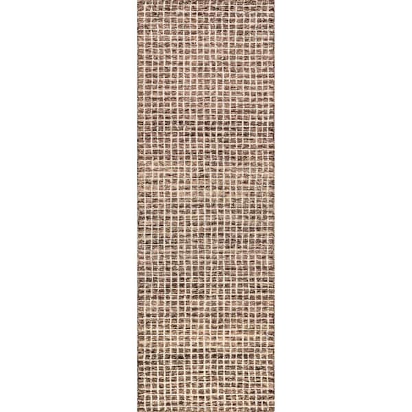 RUGS USA Melrose Checked Wool Brown 3 ft. x 6 ft. Indoor/Outdoor Patio Runner Rug
