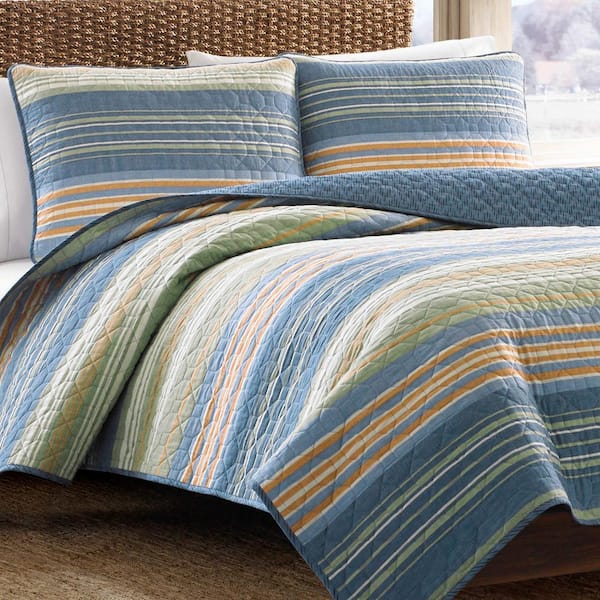 Yakima Valley 2-Piece Blue Striped Cotton Twin Quilt Set