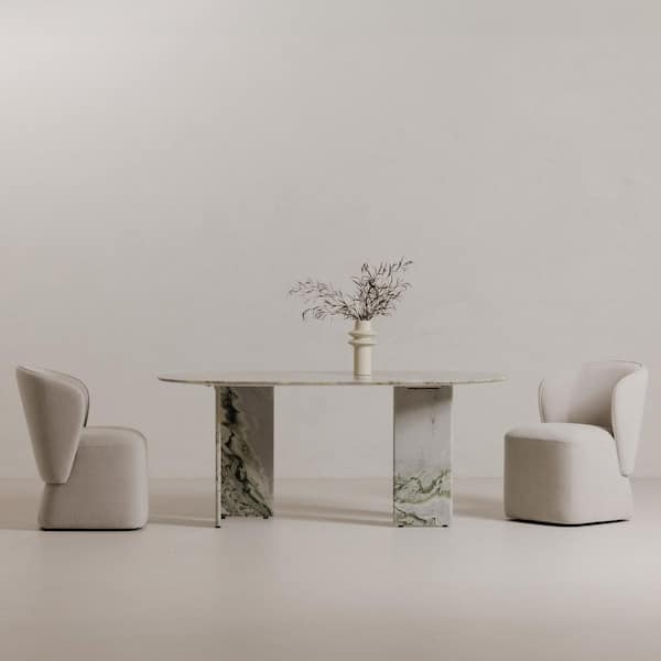 Amaryllis Contemporary Green Onyx Marble 72 in. 4-Legs Oval Dining Table, (Seats-6)