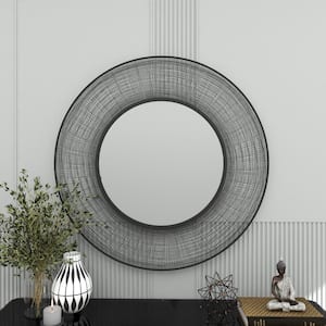 40 in. x 40 in. Starburst Round Framed Black Wall Mirror