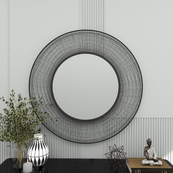 40 in. x 40 in. Starburst Round Framed Black Wall Mirror