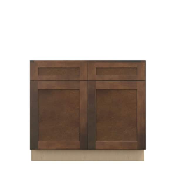 Kunal Kitchens Amherst Shaker 39 in. W x 34.5 in. H x 24 in. D in Walnut Plywood Assembled Sink Base Cabinet