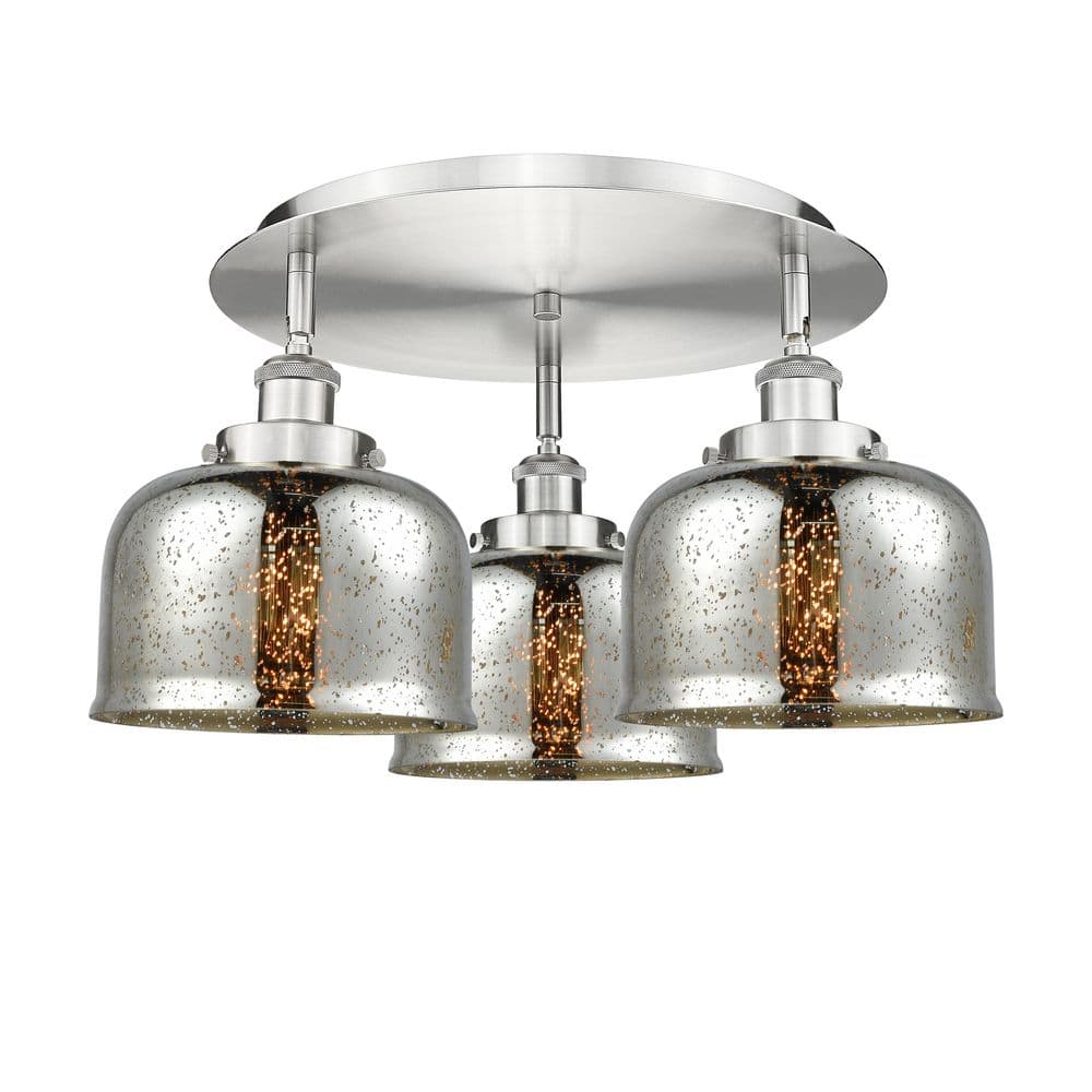 Bell 19.75 in. 3-Light Satin Nickel Art Nouveau Flush Mount with Decorative Glass Shade price history on PriceWatchPro