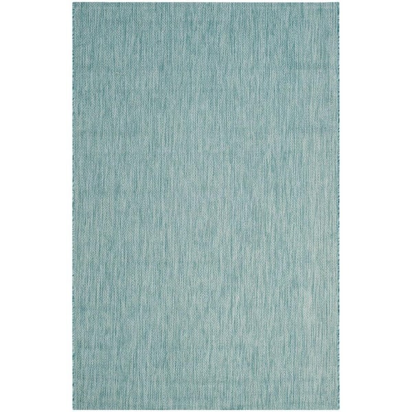 SAFAVIEH Courtyard Aqua 4 ft. x 6 ft. Solid Indoor/Outdoor Patio  Area Rug