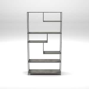 69 in. Dark Gray Wood 6-shelf Etagere Bookcase with Open Back