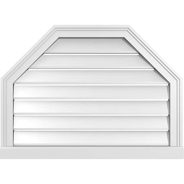 Ekena Millwork 30" x 22" Octagonal Top Surface Mount PVC Gable Vent: Functional with Brickmould Sill Frame