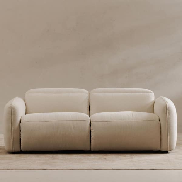 Yarrow Warm White Polyester Wood Base Power Recliner Sofa with Motion Headrests and Footrests