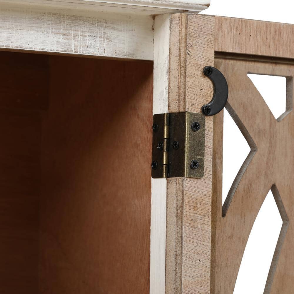Farmhouse White and Natural Wood Cathedral-Style Wall Cabinet