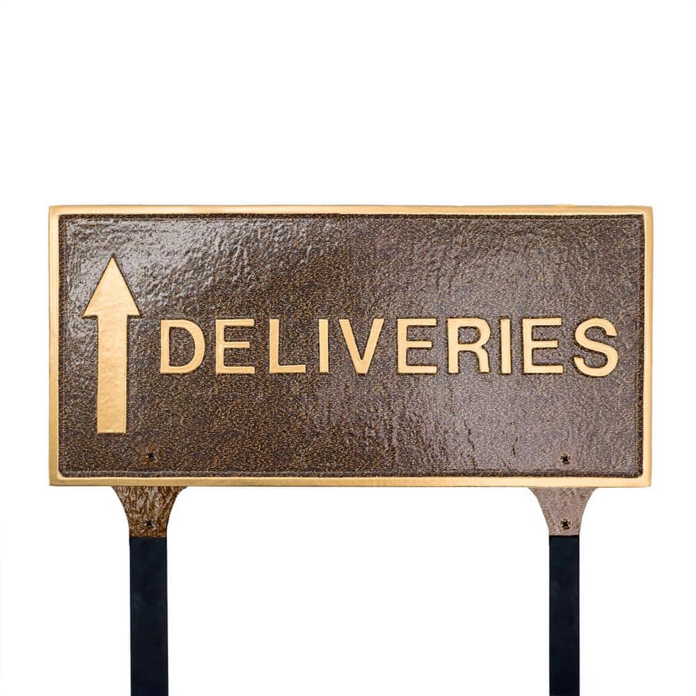 7.25 in. x 15.25 in. Deliveries with Up Arrow Standard Rectangle Statement Plaque with Lawn Stakes - Oil Rubbed/Gold price history on PriceWatchPro