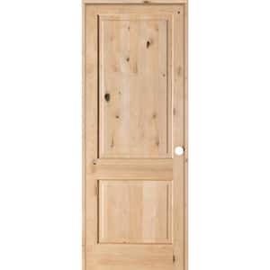 42 in. x 96 in. Rustic Knotty Alder 2 Panel Square Top Solid Wood Left-Hand Single Prehung Interior Door