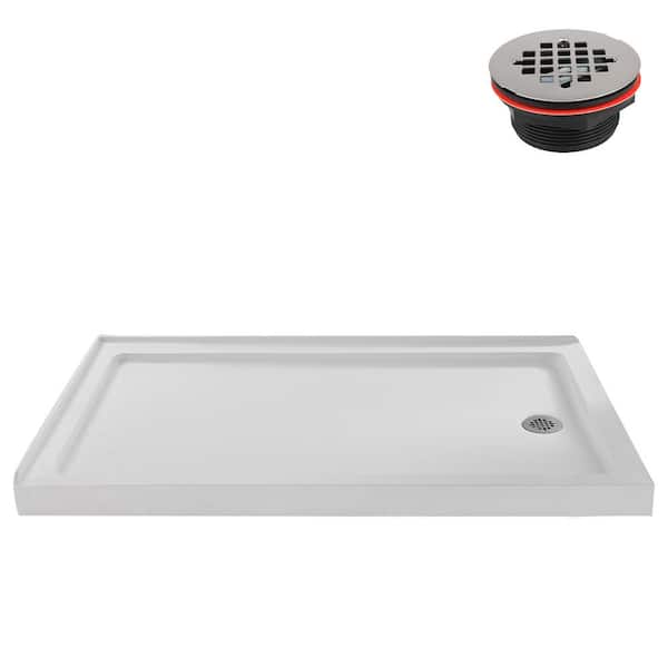 Streamline 60 in. L x 36 in. W Corner Acrylic Shower Pan Base, Glossy White with Right Hand Drain, Drain Included