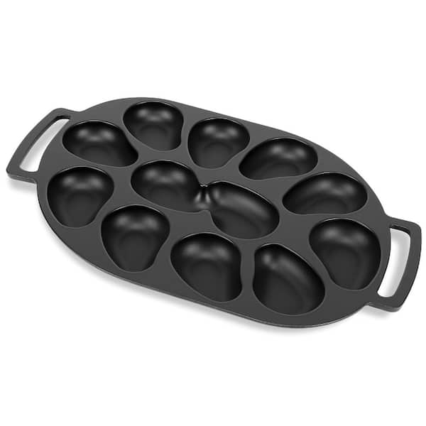Cast Iron Oyster and Scallop Grill Pan with 12 Cavities, Matte Enamel Finish, 18 x 11 in, for BBQ and Outdoor