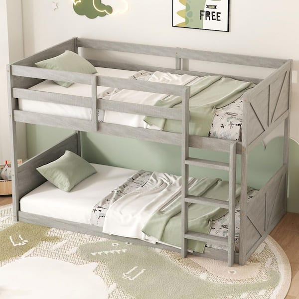 Qualler Gray Twin over Twin Bunk Bed with Panelled Headboard